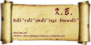 Köröskényi Bennó névjegykártya